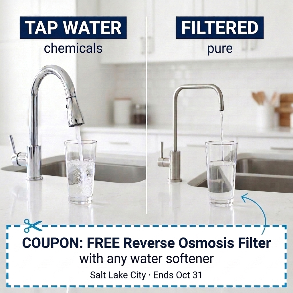 Coupon: free reverse osmosis filter with any water softener. Salt Lake City, ends October 31.